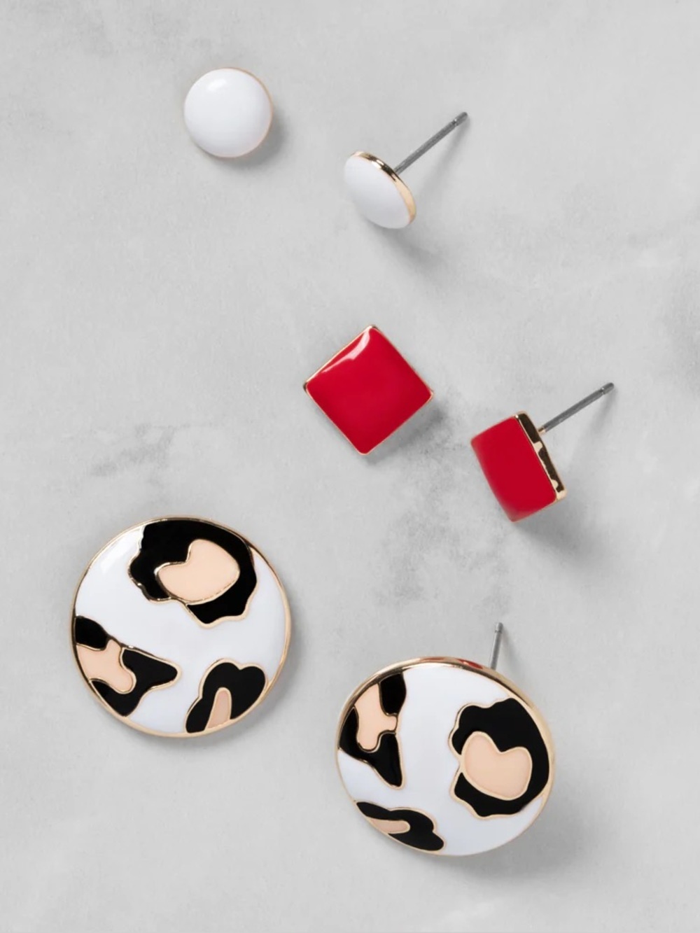 Plunder 3-Pair Earring Set White, Black & Pink NWT